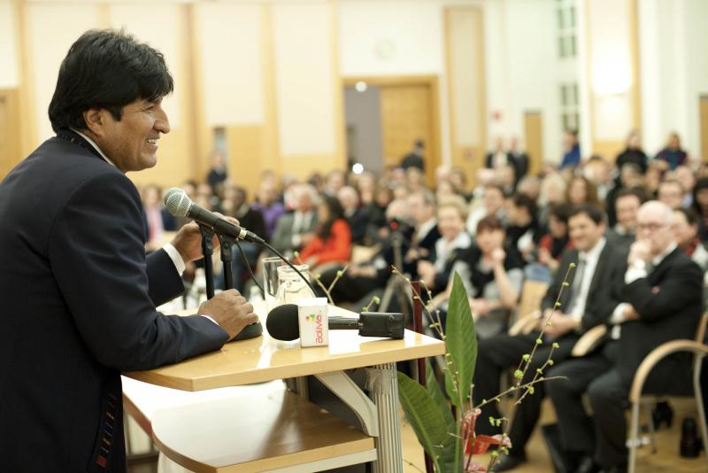 Evo Morales bei seinem Vortrag in der Diplomatischen Akademie Wien