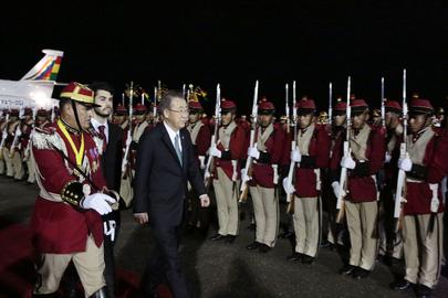 UNO-Generalsekretär Ban Ki-moon bei seiner Ankunft in Santa Cruz, Bolivien
