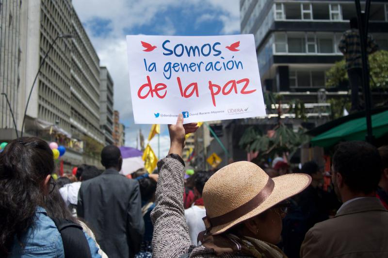 Demonstrationsplakat "Somos la generación de la paz"