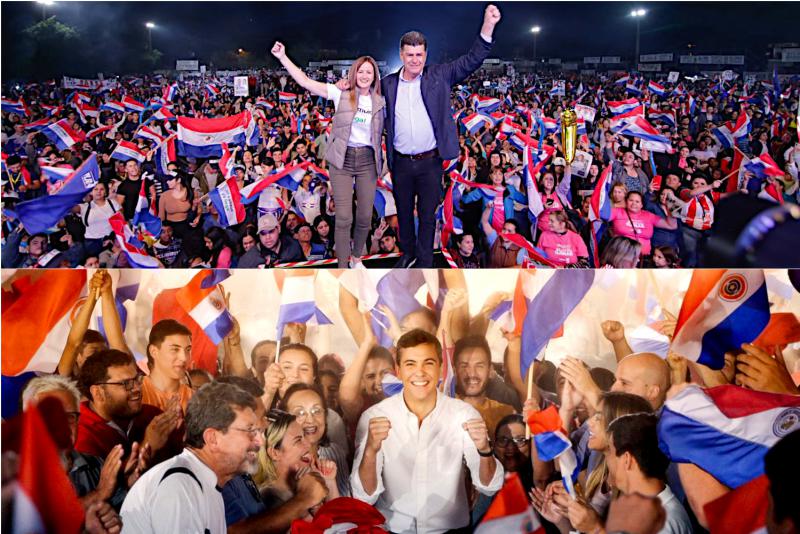 Alegre (oben mit Vizepräsidentschaftskandidatin Núñez) und  Peña gelten als aussichtsreichste Kandidaten (Kollage)
