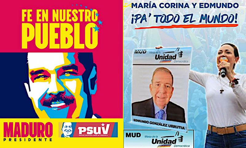 Die Hauptkonkurrenten am Sonntag: Maduro und González, der anstelle Machados antritt (Kollage aus X/PSUV und X/Voluntad Popular-Bildern)