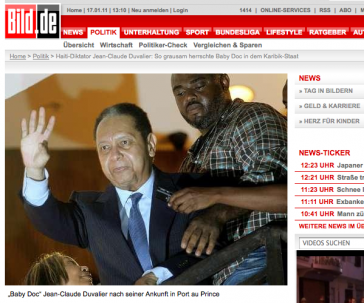 Macht Schlagzeilen: Duvaliers Rückkehr, hier in einem Bericht der "BILD"-Zeitung Foto von Duvalier auf der Gangway