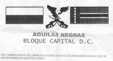 Kopf eines Drohbriefes der Aguilas Negras
