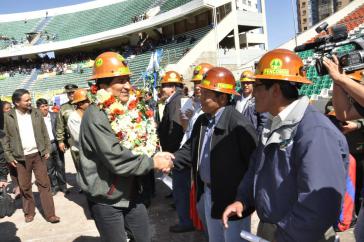 Präsident Evo Morales und Fencomin-Vertreter am Freitag Präsident Evo Morales und Fencomin-Vertreter am Freitag