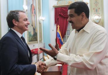 Spaniens Ex-Premier Zapatero und Präsident Maduro nach den Beratungen über die Lage in Venezuela
