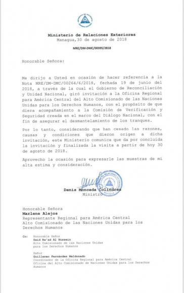 Dieses Schreiben ist Grundlage für die Beendigung der UNHCR-Mission in Nicaragua Dieses Schreiben ist Grundlage für die Beendigung der UNHCR-Mission in Nicaragua