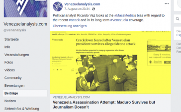Bei Venezuelaanalysis: "Mordversuch in Venezuela: Maduro hat überlebt, aber der Journalismus nicht" Bei Venezuelaanalysis: "Mordversuch in Venezuela: Maduro hat überlebt, aber der Journalismus nicht"
