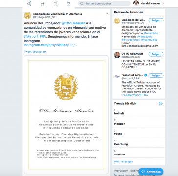 Gülden, aber wertlos: Selbstdarstellung von Otto Gebauer, dem Vertreter des selbsternannten Interimspräsidenten von Venezuela