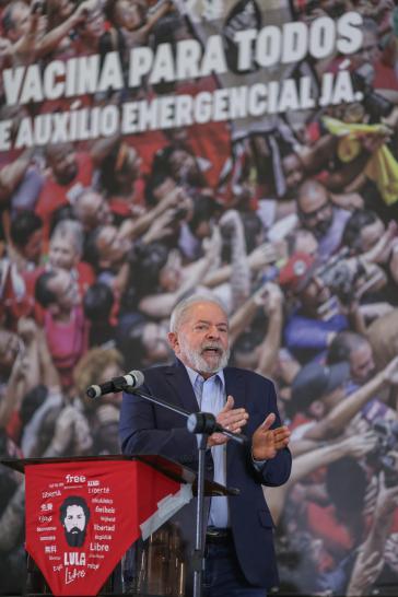 Lula da Silva bei seiner Rede  am 10. März im Gewerkschaftssitz