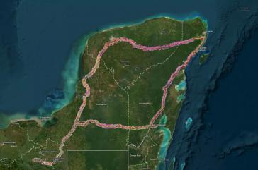 Das Satellitenbild zeigt die Entwaldung aufgrund des Baus des Tren Maya (2023)