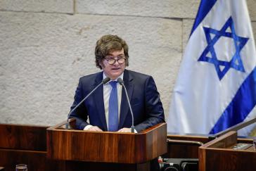 Argentiniens Präsident Javier Milei gilt es enger Unterstützer Israels, hier bei einer Rede vor dem israelischen Parlament