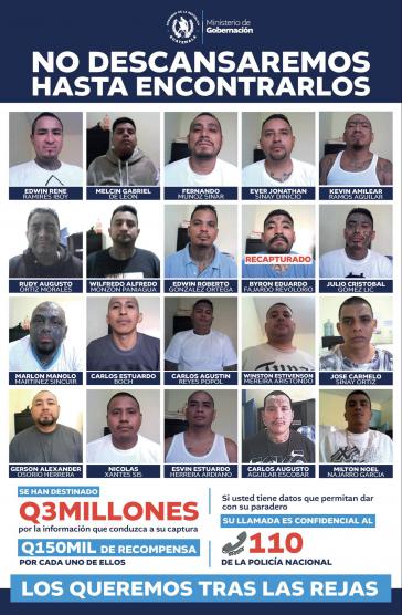 Steckbrieflich werden die 20 ausgebrochenen Bandenmitglieder in Guatemala gesucht Steckbrieflich werden die 20 ausgebrochenen Bandenmitglieder in Guatemala gesucht
