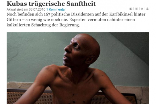 Tod in der Bildunterschrift: Guillermo Fariñas im Schweizer Tagesanzeiger