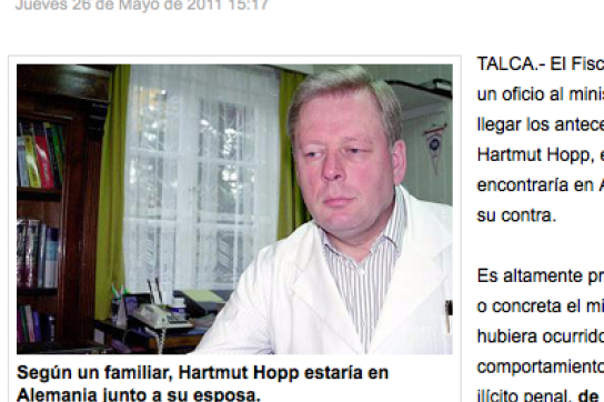 Große Medienaufmerksamkeit: Auszug aus der chilenischen Tageszeitung El Mercurio mit Bild von Hopp Auszug aus der chilenischen Tageszeitung El Mercurio