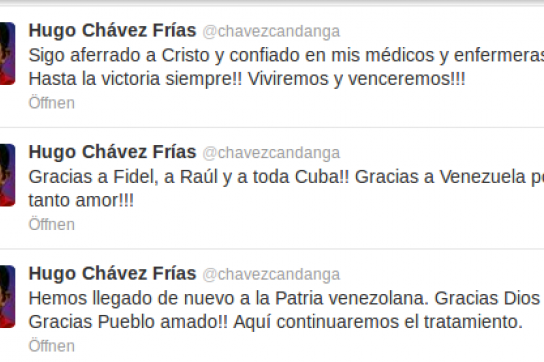 Präsident Chávez meldet sich via Twitter