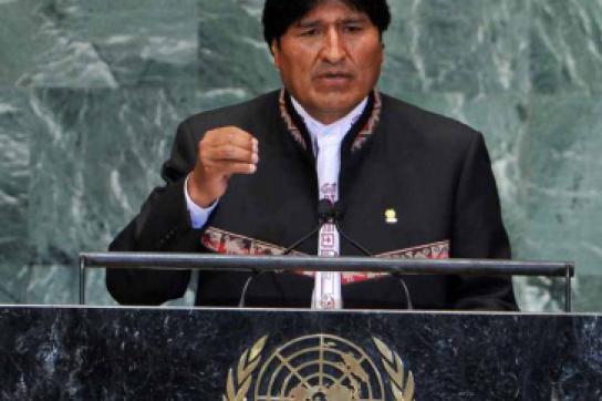 Präsident von Bolivien, Evo Morales, bei einer Rede vor den Vereinten Nationen