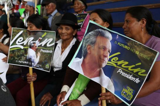 Bei einer Wahlkampfveranstaltung des Linksbündnisses Alianza País in Ibarra, Ecuador am 21. März 2017