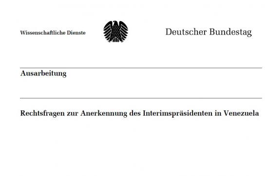 Titel des Gutachtens des Wissenschaftlichen Dienstes des Bundestags zu Venezuela