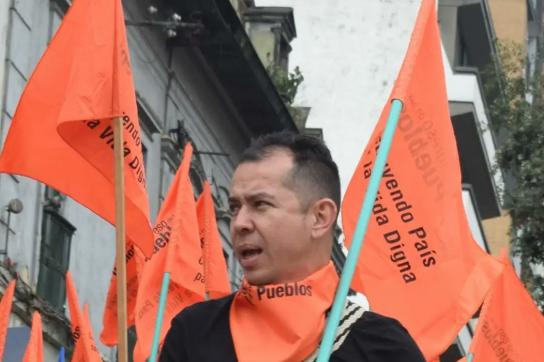 Der Aktivist Jimmy Moreno bei einer Kundgebung