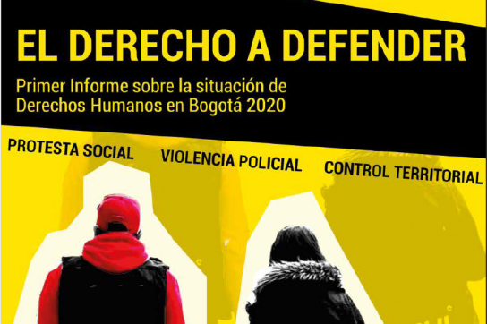 Cover des Berichts mit Titel "El Derecho A Defender" und zwei Personen von hinten
