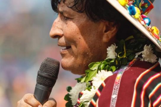 Evo Morales bei einer Rede in Cochabamba