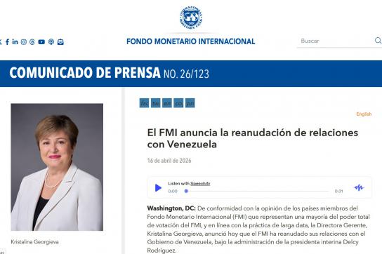 Der IWF berichtete im April über die Wiederaufnahme der Beziehungen zu Venezuela